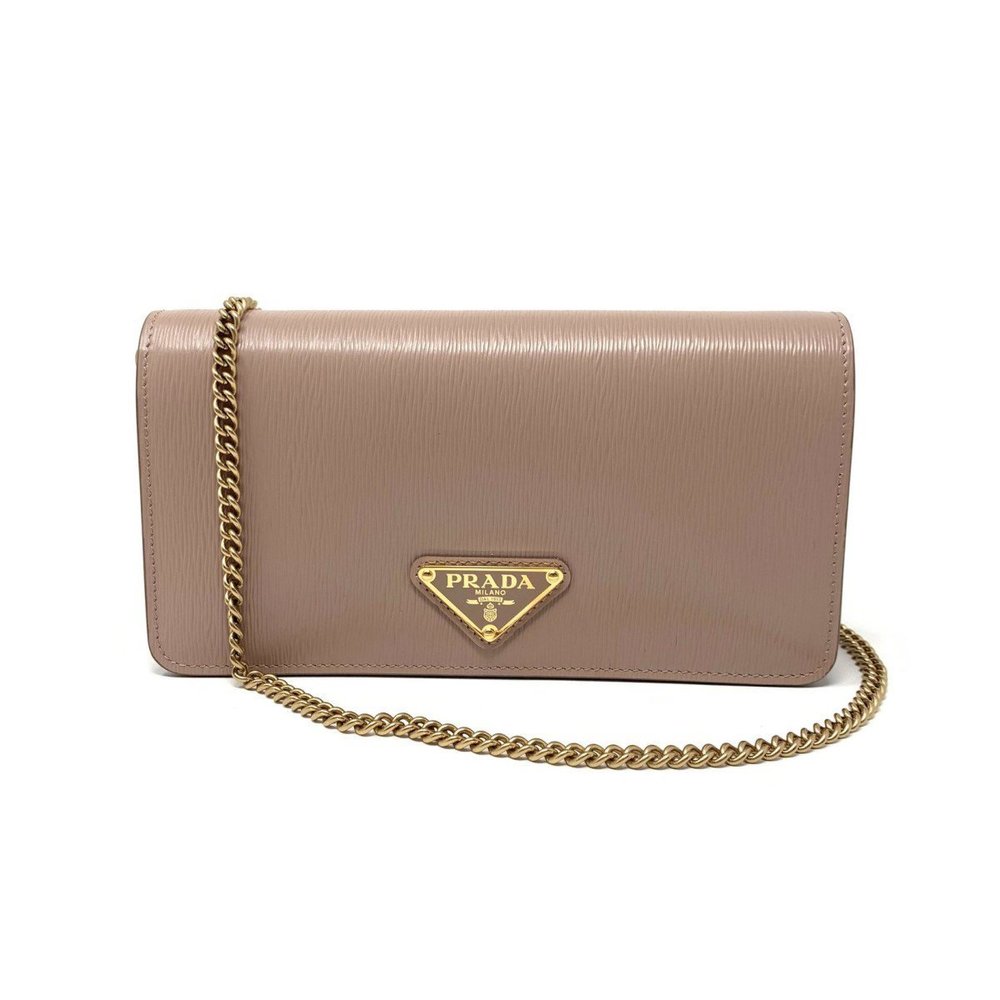 Prada Cipria Beige Vitello Move Leather Chain Wallet Crossbody - Picture 1 of 7